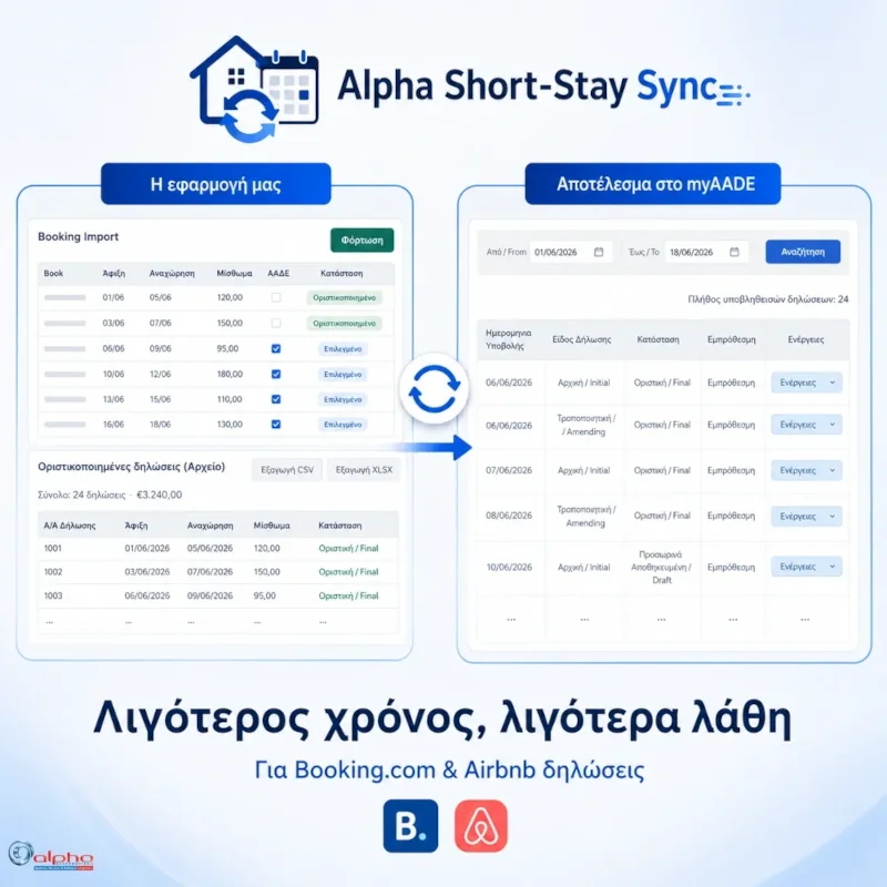 Alpha Short-Stay Sync — подаване към AADE